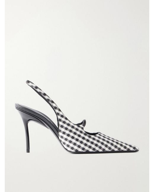 Alaïa Metallic 90 Checked Leather-Trimmed Canvas Slingback Pumps