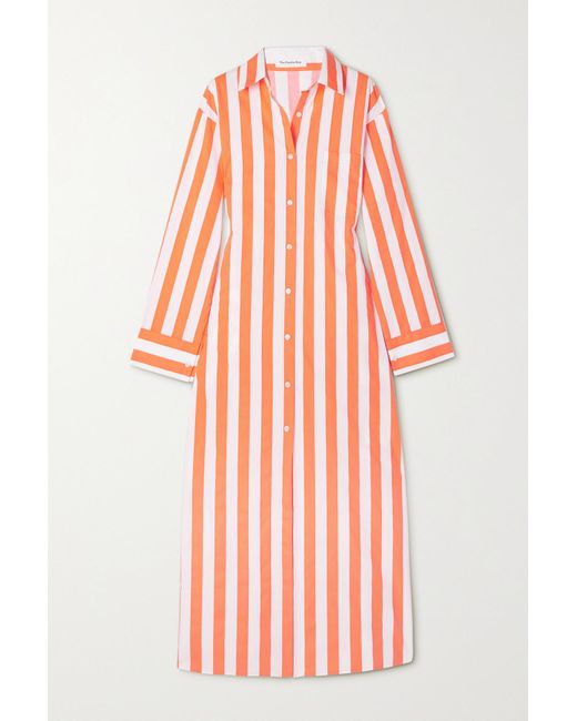 Frankie Shop Cala Striped Cotton-poplin Midi Shirt Dress in Orange ...