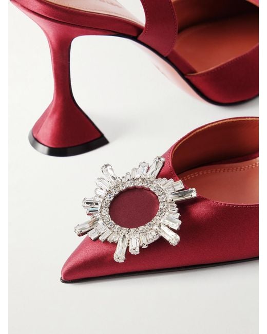 AMINA MUADDI Pink Begum Swarovski Crystal-Embellished Satin Slingback Pumps