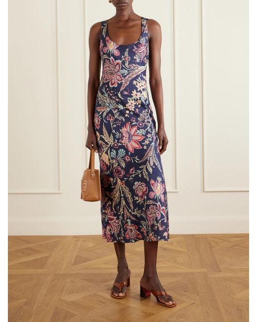 Alix Of Bohemia White Adele Mist Quatre Floral Patterned Silk Midi Dress