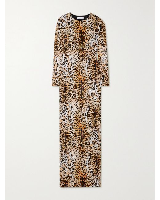 Halpern Natural Open-Back Leopard-Print Stretch-Jersey Maxi Dress