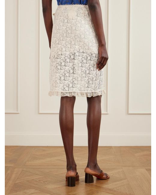Doen Natural Aurella Ruffled Embroidered Mesh Midi Skirt