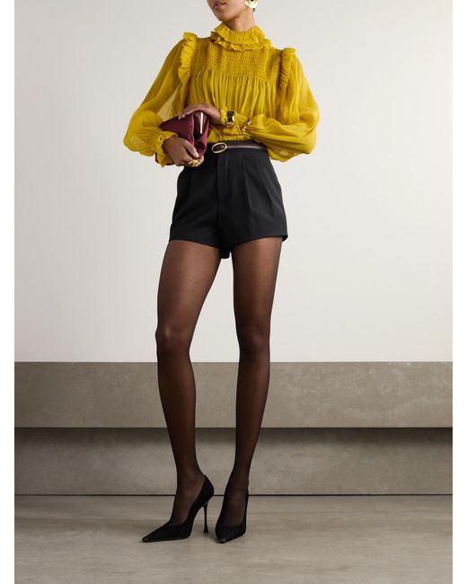 Saint Laurent Black Shorts Aus Grain De Poudre Aus Wolle Mit Falten