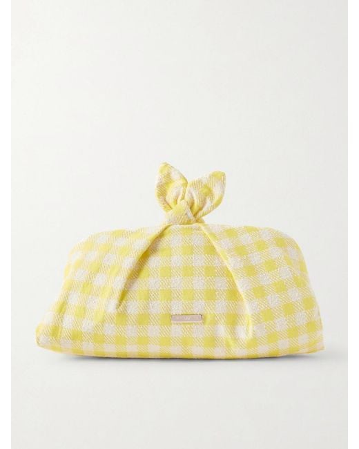 Aquazzura Yellow Bow Tie Checked Bouclé-Jacquard Clutch