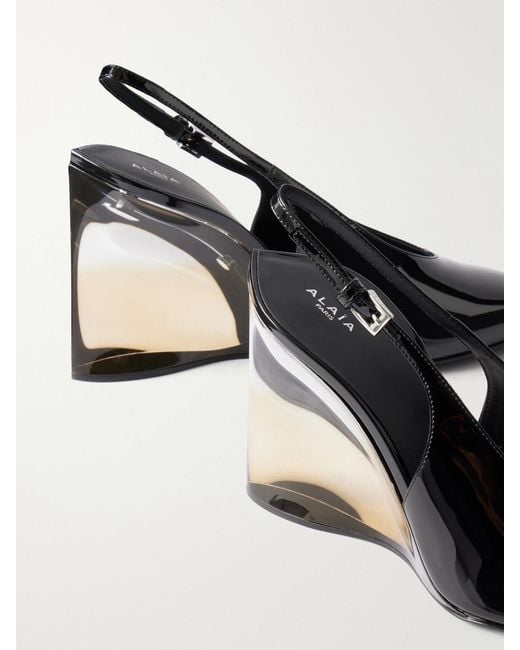 Alaïa Natural 110 Patent-Leather Wedge Pumps
