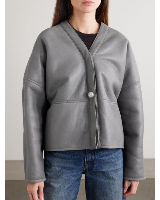 Loewe Gray Lambskin Shearling-Lined Pebble Jacket