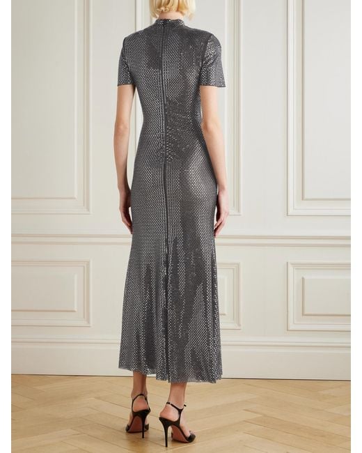 Self-Portrait Gray Crystal-Embellished Mesh Midi Dress