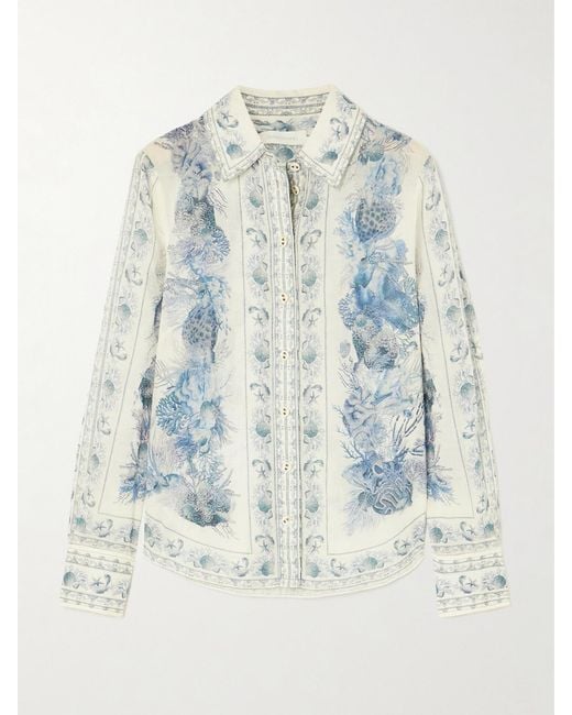 Zimmermann Blue Wanderlust Printed Cotton Shirt