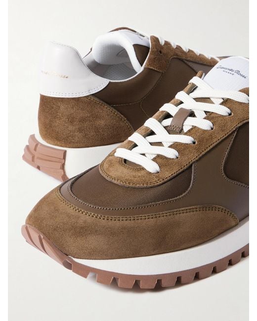 Gianvito Rossi Brown Gravel Suede, Leather And Shell Sneakers