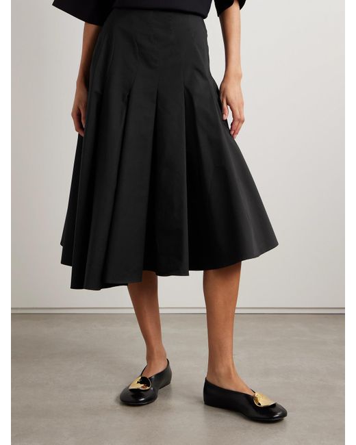 FFORME Black Rio Asymmetric Paneled Cotton-Poplin Midi Skirt
