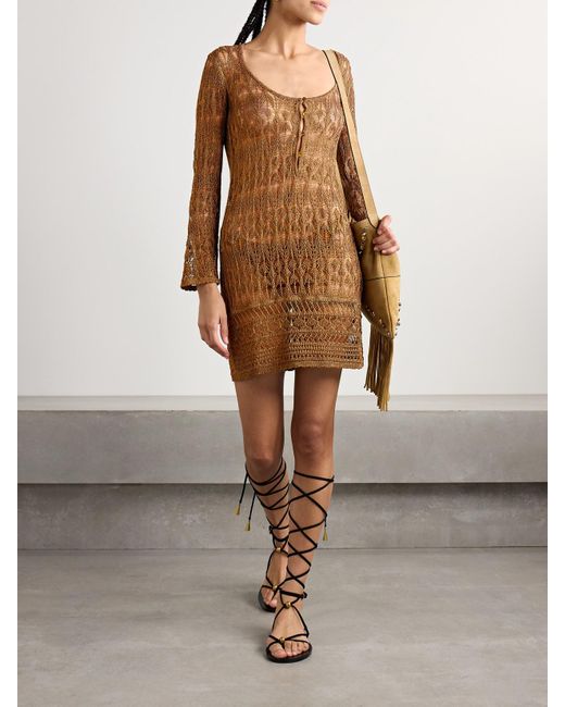 Isabel Marant Brown Pia Minikleid Aus Häkelmaterial