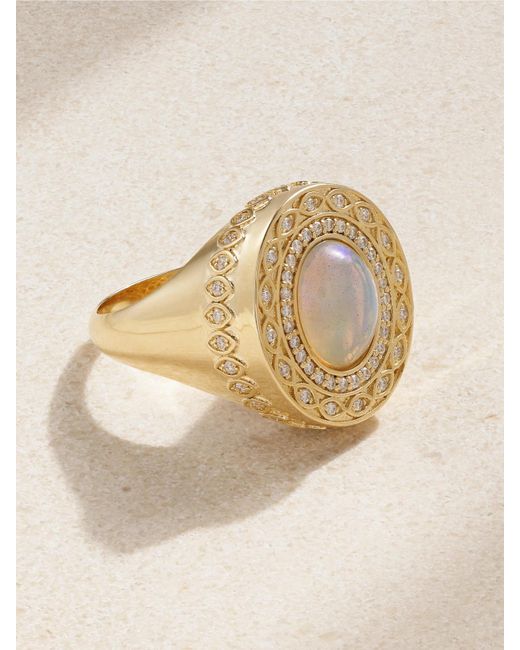 Sydney Evan Natural 14-Karat, Opal And Diamond Signet Ring