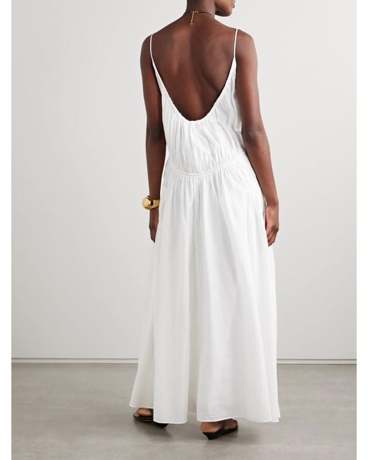 Another Tomorrow White Gathered Tiered Organic Cotton-Poplin Maxi Dress