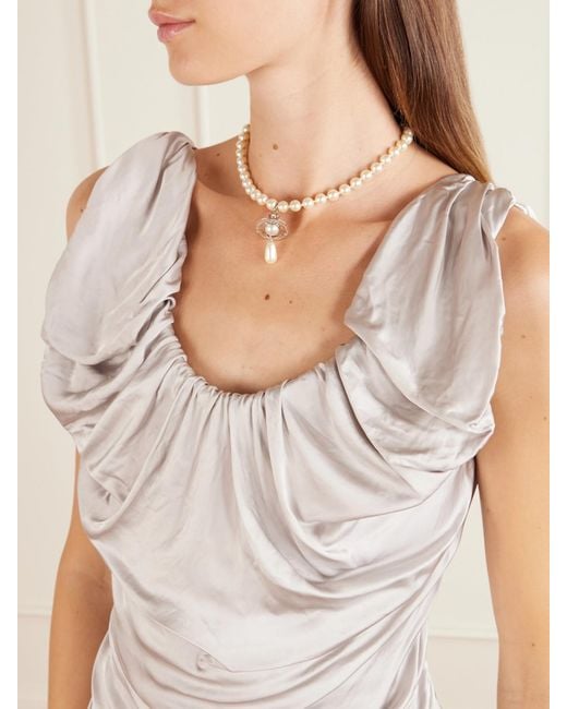 Vivienne Westwood White Ginnie Gathered Satin Mini Dress