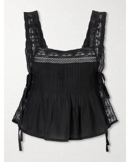 Alix Of Bohemia Black Mia Sky Prima Cotton And Silk-Blend Lace-Trimmed Tank Top