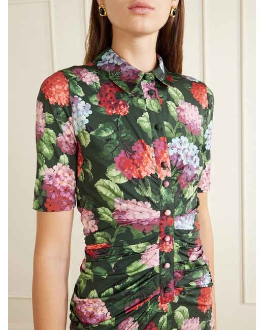 Carolina Herrera Multicolor Floral-Print Ruched Jersey Midi Dress