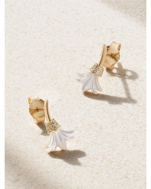 L'Atelier Nawbar Natural Psychedeliah 18-Karat, Mother-Of-Pearl And Diamond Earrings