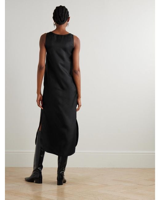 Loulou de Saison Black Nada Silk-Twill Midi Dress