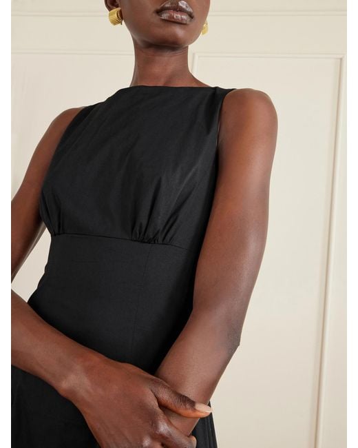 Staud Black Gwen Paneled Pleated Cotton-Blend Poplin Midi Dress