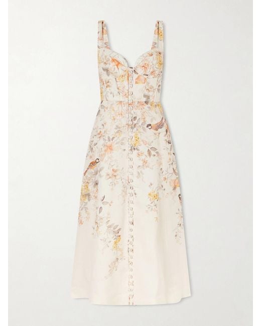 Zimmermann Natural Printed Linen Midi Dress