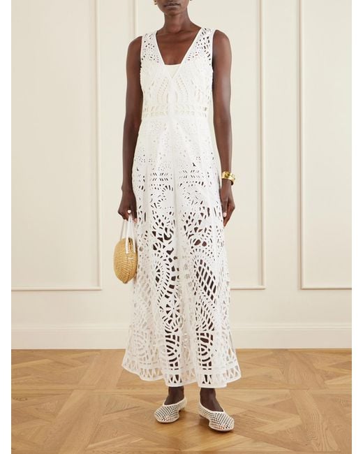 Emporio Sirenuse White Vivienne Brisé Cut-Out Cotton Midi Dress