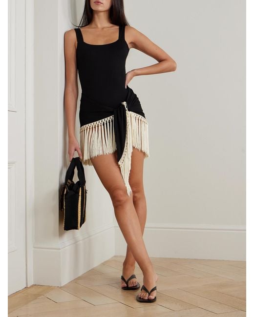 ‎Taller Marmo Black Mini Lido Swimsuit And Fringed Pareo Set
