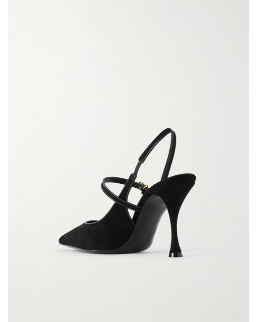 Dolce & Gabbana White Italian Tailoring Leather-Trimmed Suede Slingback Pumps