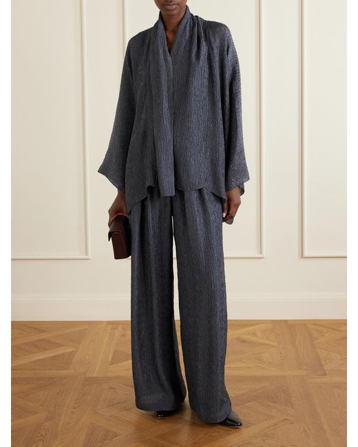 Cortana Blue Anhelo Crinkled Silk-Charmeuse Jacket