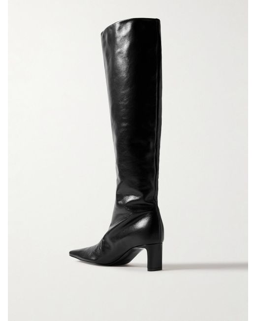 Khaite Black Ona Crinkled-Leather Knee Boots