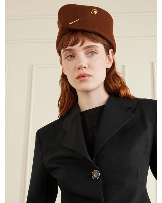 Gigi Burris Millinery Brown Tenley Embellished Wool-Felt Cap