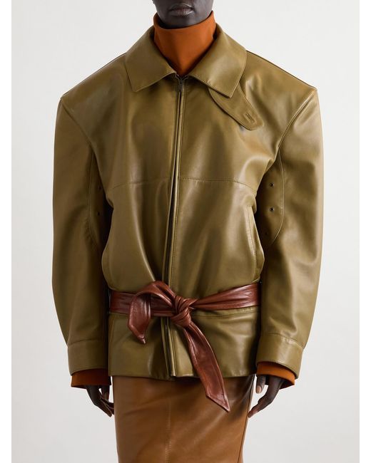Saint Laurent Green Belted Leather Jacket