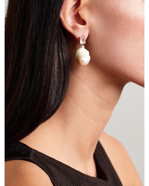 Mateo Natural 14-Karat, Pearl And Rose Quartz Earrings