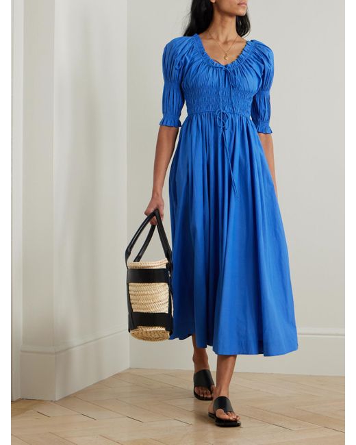 Doen Blue Ischia Midikleid Aus Biobaumwoll-Voile Mit Raffungen