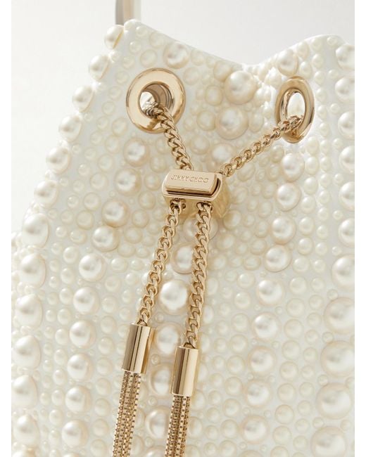 Jimmy Choo White Bon Bon Beuteltasche Aus Satin Mit Kunstperlen