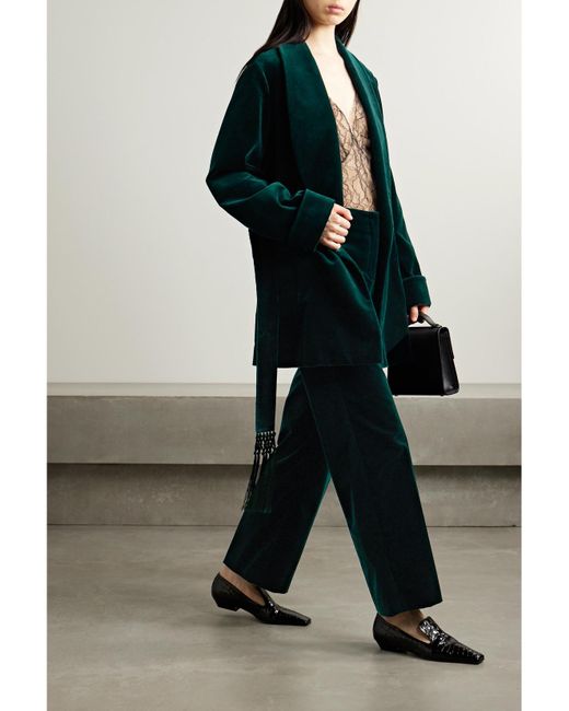 Loro Piana Blue Niklas Cotton-Blend Velvet Wide-Leg Pants
