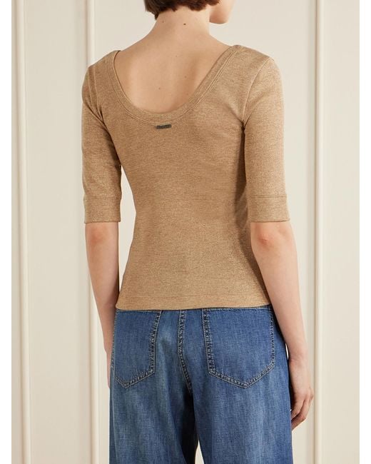 Brunello Cucinelli Natural Metallic Wool-Blend Knitted T-Shirt