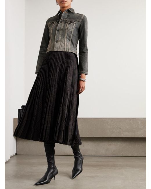 Balenciaga Black Lace-Up Satin-Trimmed Denim Jacket