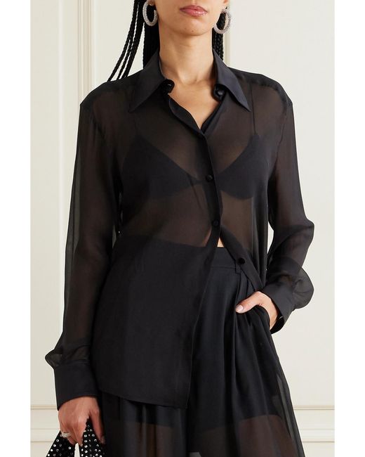 Dolce & Gabbana Black Satin-Trimmed Silk-Chiffon Shirt