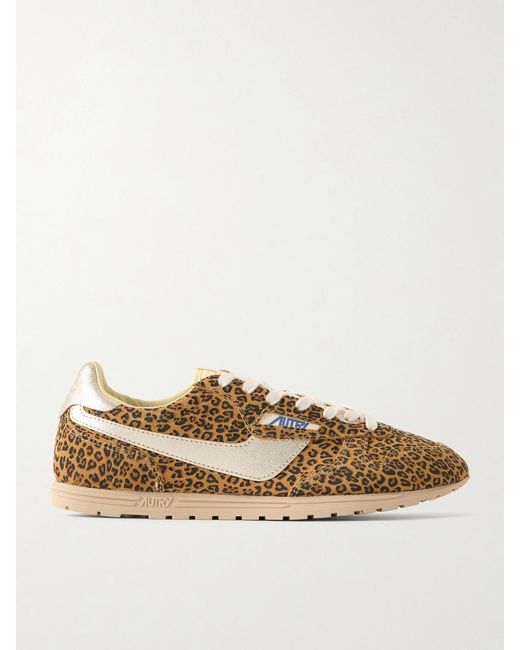 Autry Natural Windspin Leopard-Print Knit And Suede Sneakers