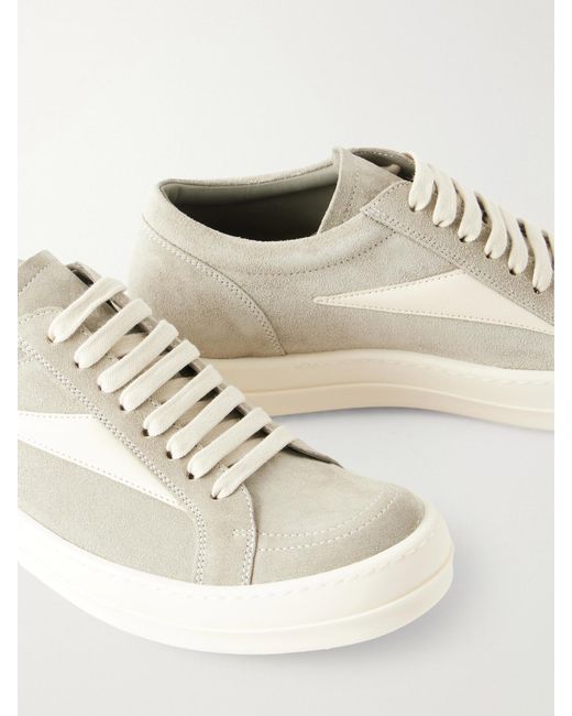Rick Owens Natural Vintage Suede-Trimmed Leather Sneakers
