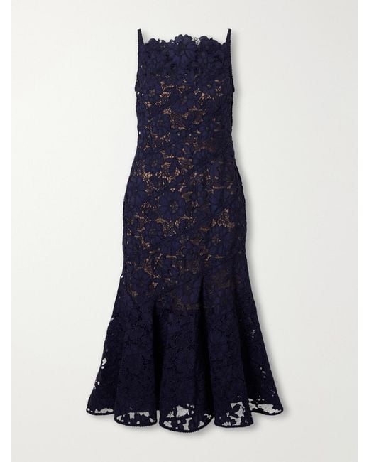 Self-Portrait Blue Scalloped Lace Midi Dress