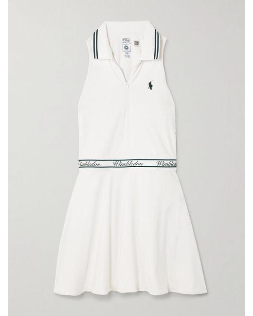 Polo Ralph Lauren White Wimbledon Embroidered Stretch-Knit Tennis Dress
