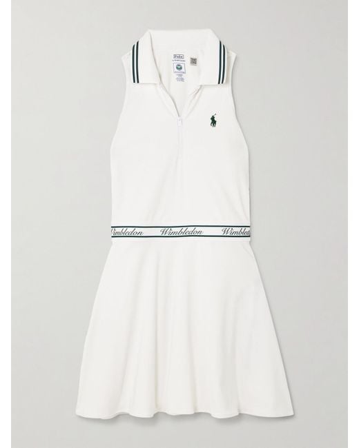 Polo Ralph Lauren White Wimbledon Embroidered Stretch-Knit Tennis Dress