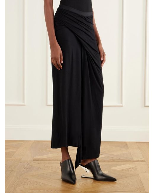 Rick Owens Black Anthem Draped Jersey Midi Skirt