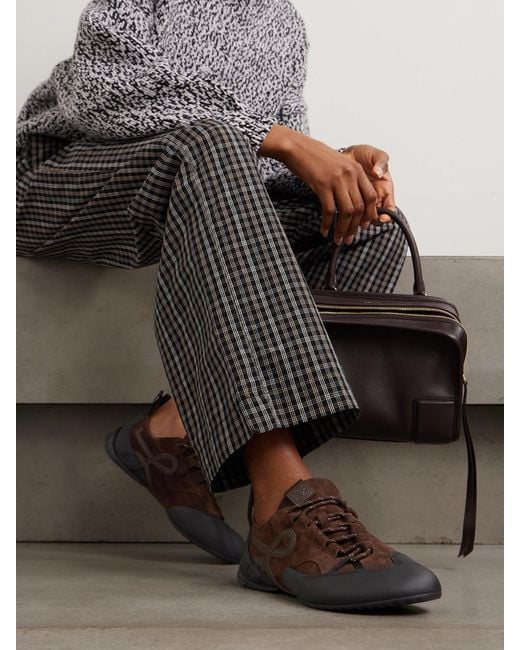 Loewe Brown Grip Tpu And Leather-Trimmed Suede Sneakers