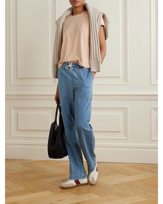 James Perse Blue Cotton-Chambray Wide-Leg Pants