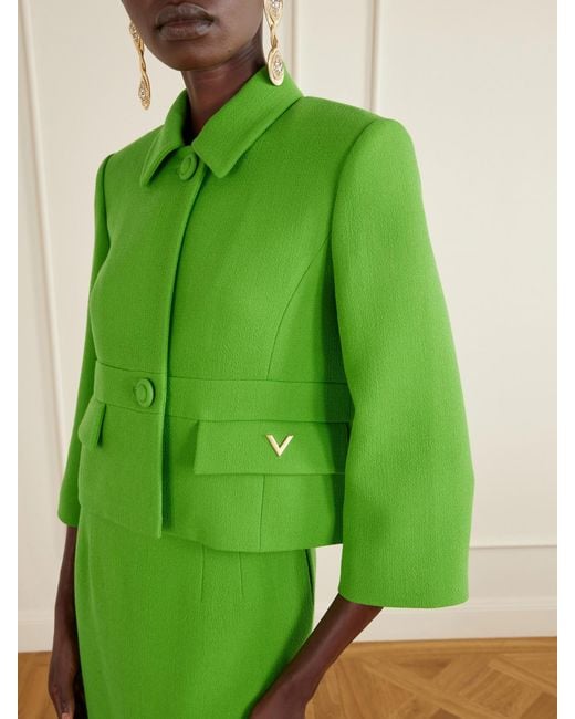 Valentino Garavani Green Cropped Wool-Crepe Jacket