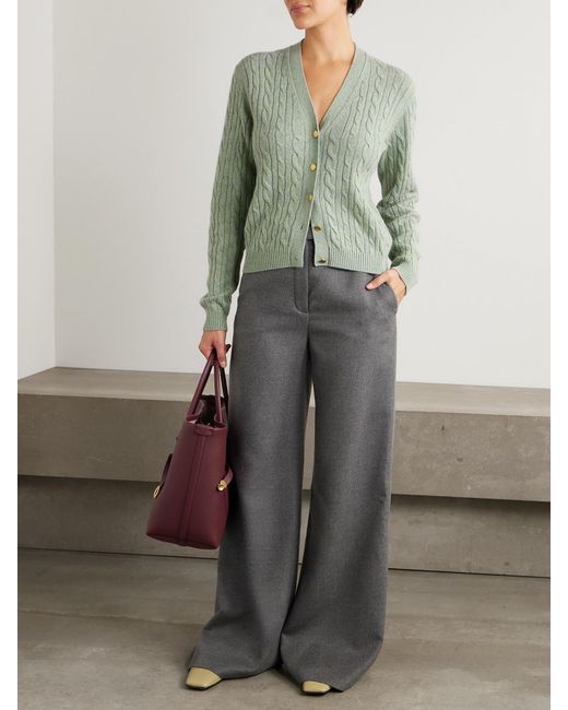 Loro Piana Green Cable-Knit Cashmere Cardigan