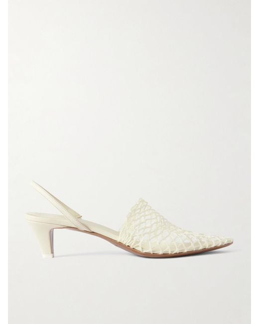 Neous Natural Acantho Fishnet And Leather Slingback Pumps