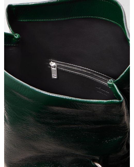 Jil Sander Green Small Glossed Crinkled-Leather Shoulder Bag